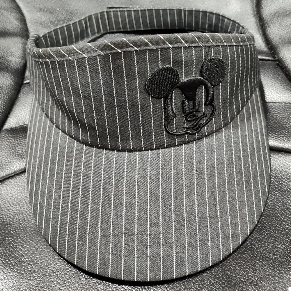 Disney Parks Mickey Mouse Black/White Pinstriped Adjustable Visor, Adult Size